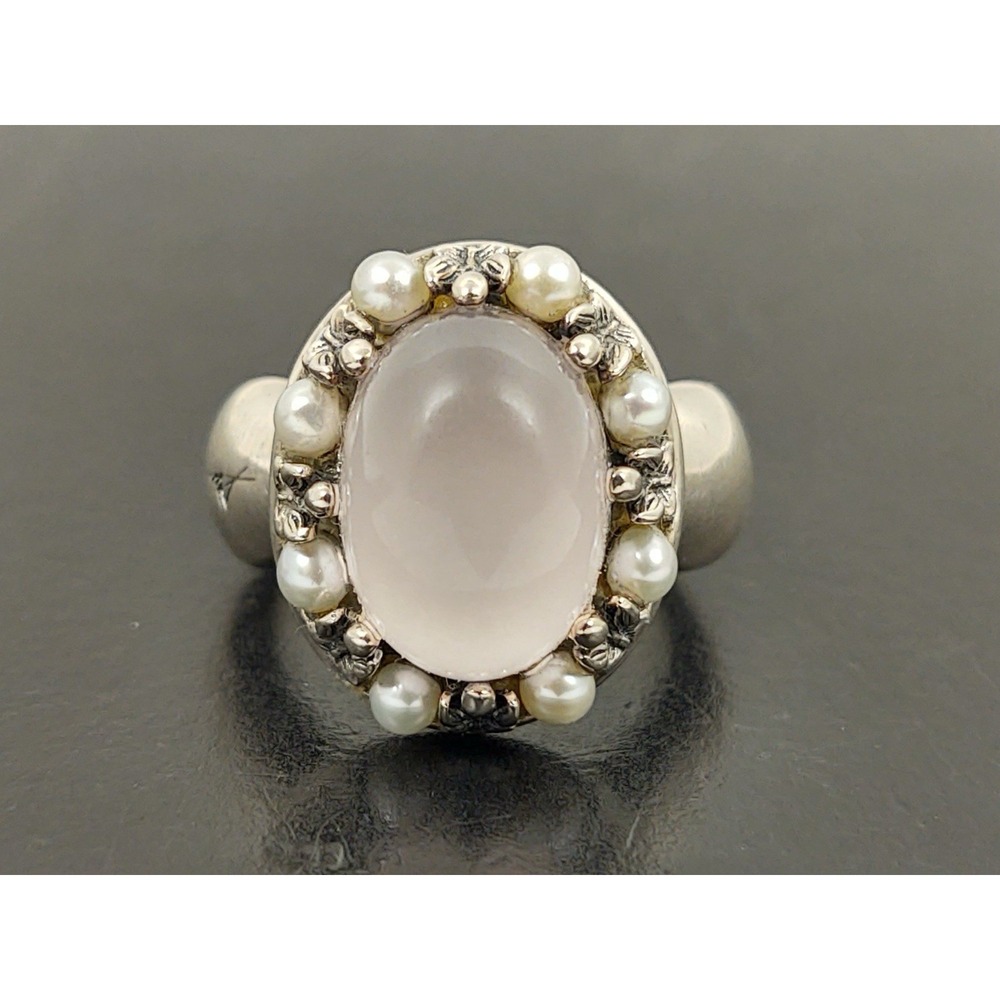 Ann King Sterling Silver Rose Quartz Moonstone & Pearl Ring S. 6 1/2
